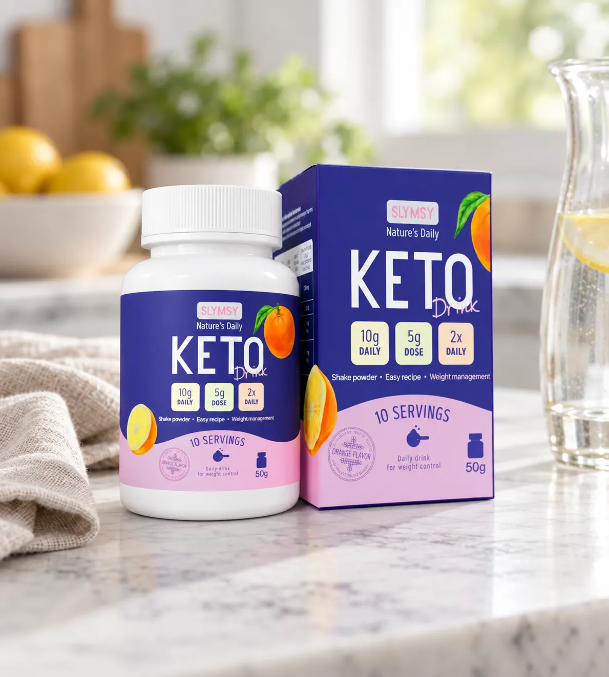 Slymsy Keto Drink — el envase en el día a día